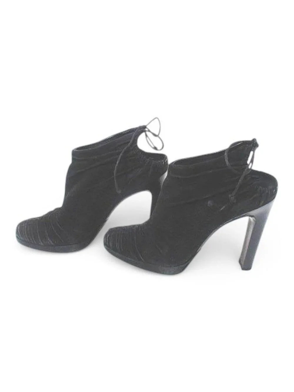 Gucci Booties High Heels Gathered Ribbon 37.5 Black Suede - Picture 2 of 9